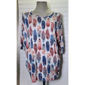 Agnes & Dora Womens Large Dolman Short Sleeve Tunic Blouse Feather Made In USA